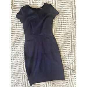 Nora Gardner Navy Blue Sheath Dress Size 0 Abstract Geometric Career Made In NY